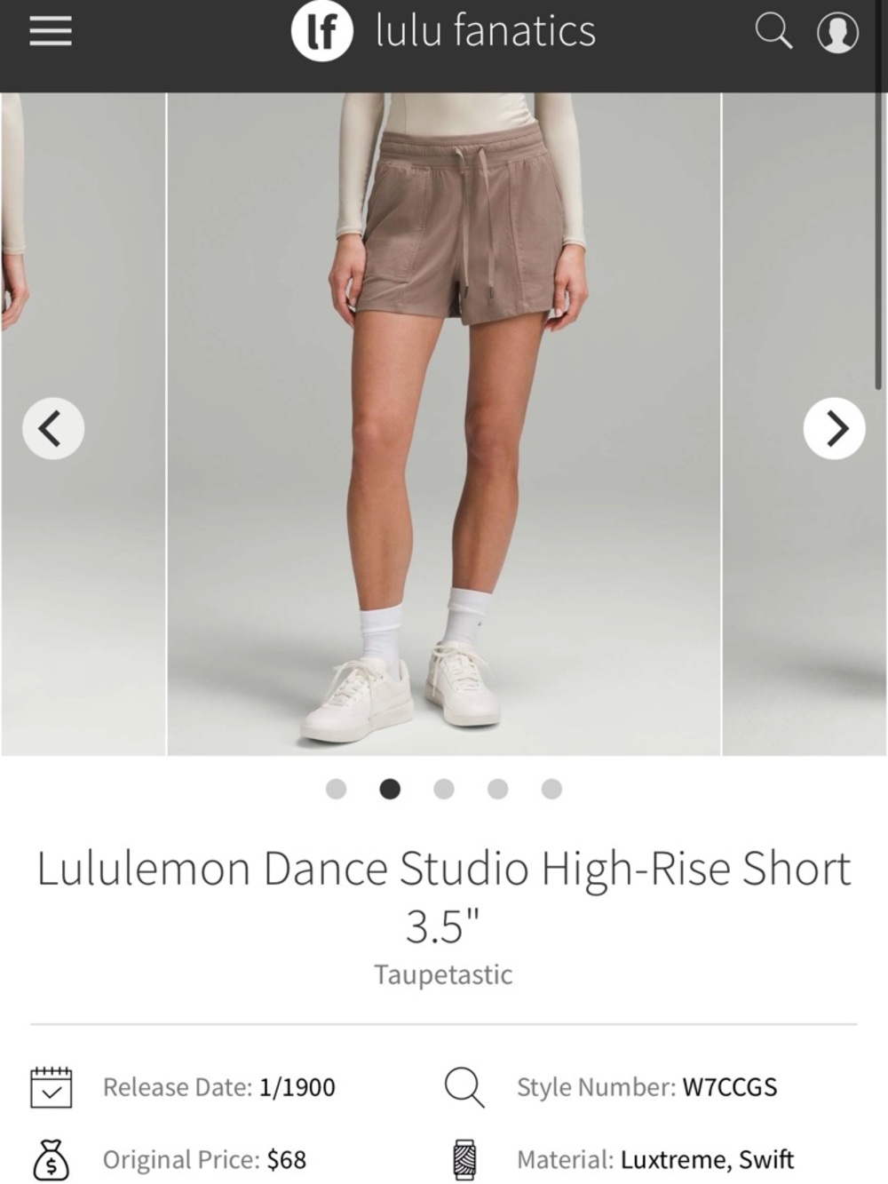 lululemon athletica Dance Studio High-Rise Shorts in Taupe